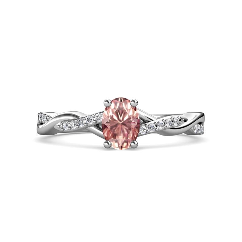 Stacie Desire 1.29 ctw Morganite Oval Cut (8x6mm) & Natural Diamond Round (1.30mm) Twist Infinity Shank Engagement Ring 