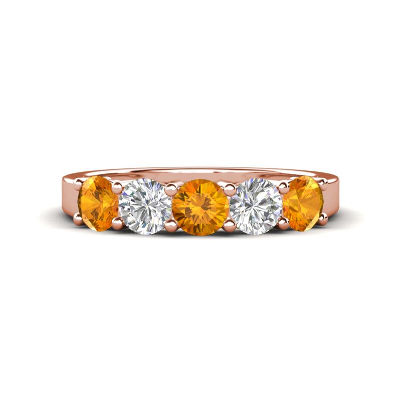 Wenda 1.10 ctw (4.00 mm) Round Citrine & Lab Grown Diamond Side Gallery 5 Stone Wedding Band 