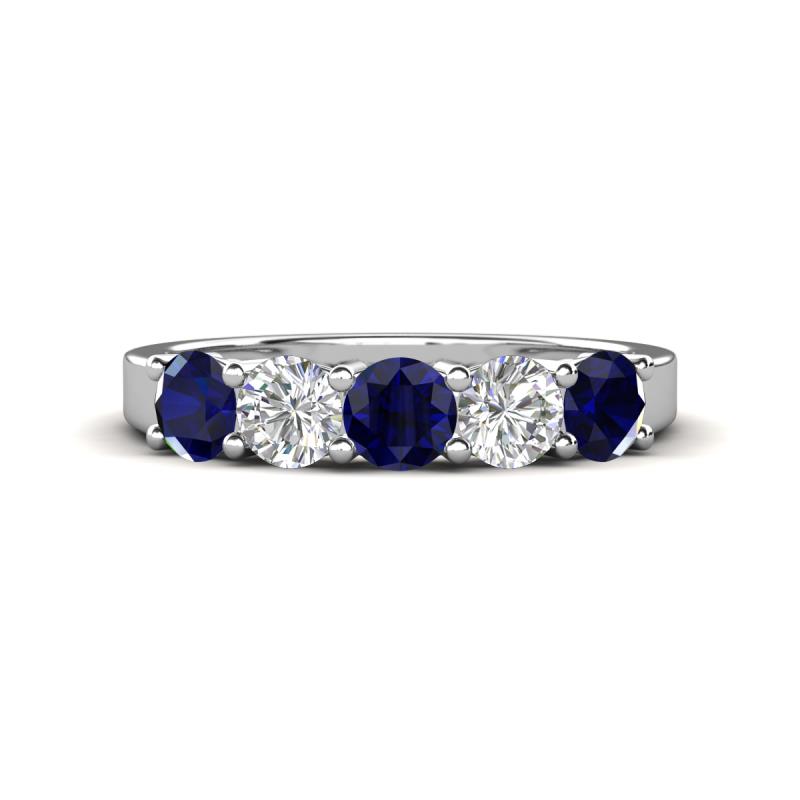 Wenda 1.40 ctw (4.00 mm) Round Blue Sapphire & Lab Grown Diamond Side Gallery 5 Stone Wedding Band 