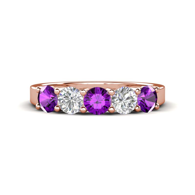 Wenda 1.10 ctw (4.00 mm) Round Amethyst & Lab Grown Diamond Side Gallery 5 Stone Wedding Band 
