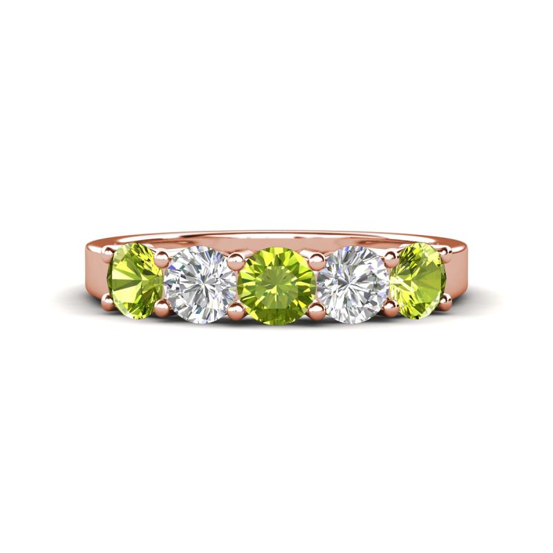 Wenda 1.45 ctw (4.00 mm) Round Peridot & Lab Grown Diamond Side Gallery 5 Stone Wedding Band 