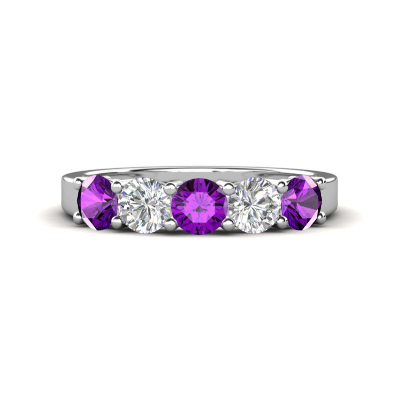 Wenda 1.10 ctw (4.00 mm) Round Amethyst & Lab Grown Diamond Side Gallery 5 Stone Wedding Band 