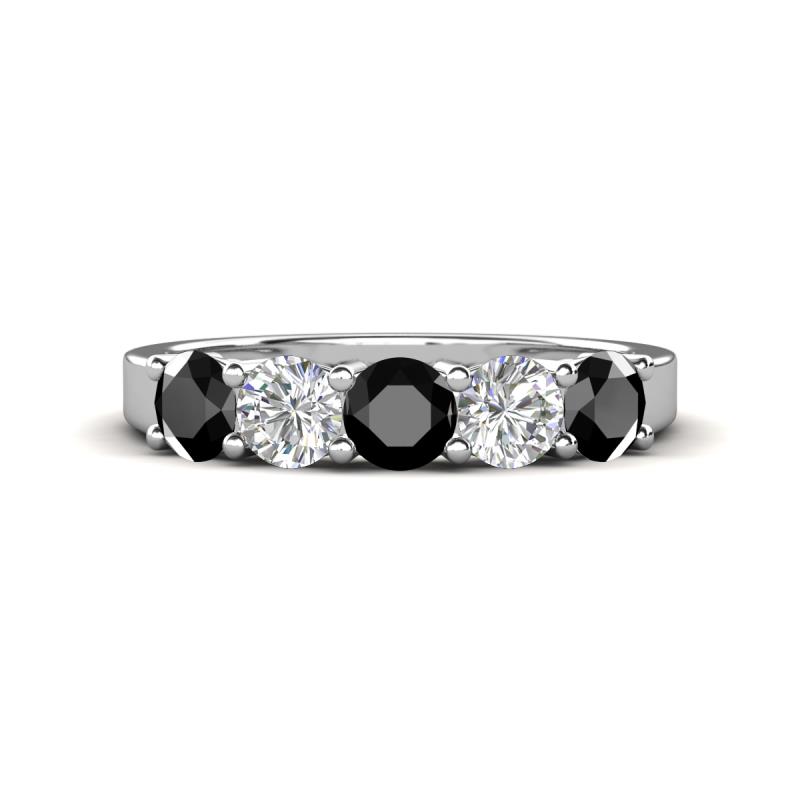 Wenda 1.31 ctw (4.00 mm) Round Black Diamond & Lab Grown Diamond Side Gallery 5 Stone Wedding Band 