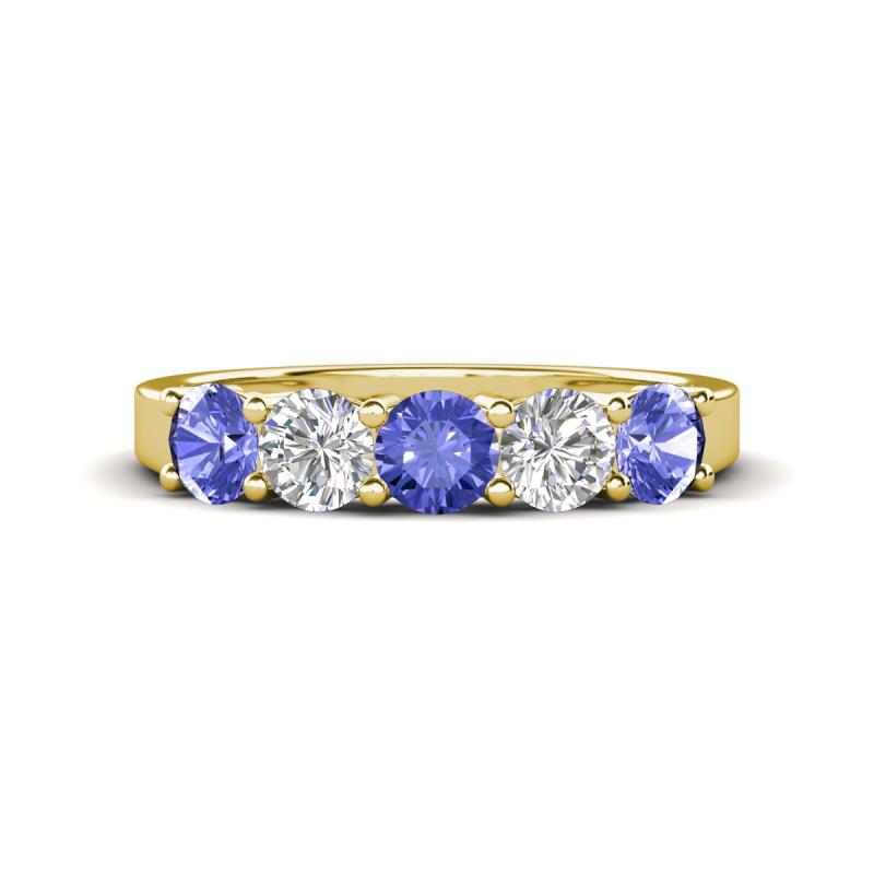 Wenda 1.19 ctw (4.00 mm) Round Tanzanite & Lab Grown Diamond Side Gallery 5 Stone Wedding Band 