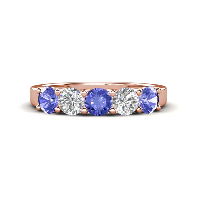 Wenda 1.19 ctw (4.00 mm) Round Tanzanite & Lab Grown Diamond Side Gallery 5 Stone Wedding Band 