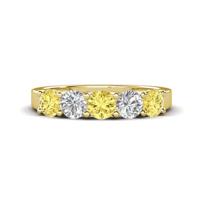 Wenda 1.29 ctw (4.00 mm) Round Yellow Sapphire & Lab Grown Diamond Side Gallery 5 Stone Wedding Band 