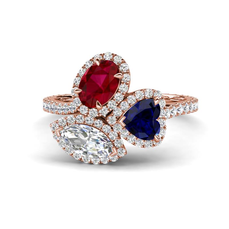 Sienna 3.66 ctw Multi Shape Oval Created Ruby, Heart Created Blue Sapphire & Marquise Lab Grown Diamond Three Stone Engagement Ring 