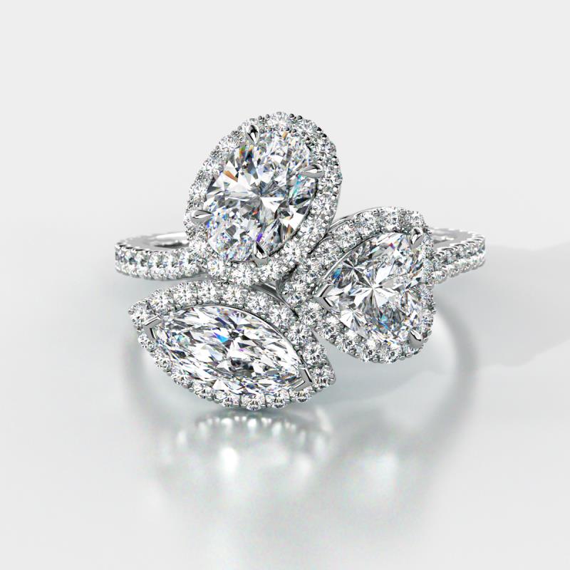 Sienna 3.25 ctw IGI Certified Multi Shape Lab Grown Diamond Oval, Heart & Marquise Three Stone Engagement Ring 