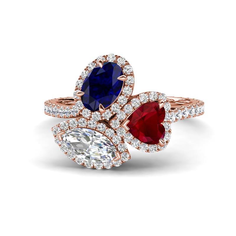 Sienna 3.28 ctw Multi Shape Oval Created Blue Sapphire, Heart Created Ruby & Marquise Lab Grown Diamond Three Stone Engagement Ring 