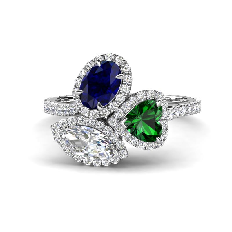 Sienna 3.28 ctw Multi Shape Oval Created Blue Sapphire, Heart Created Emerald & Marquise Lab Grown Diamond Three Stone Engagement Ring 