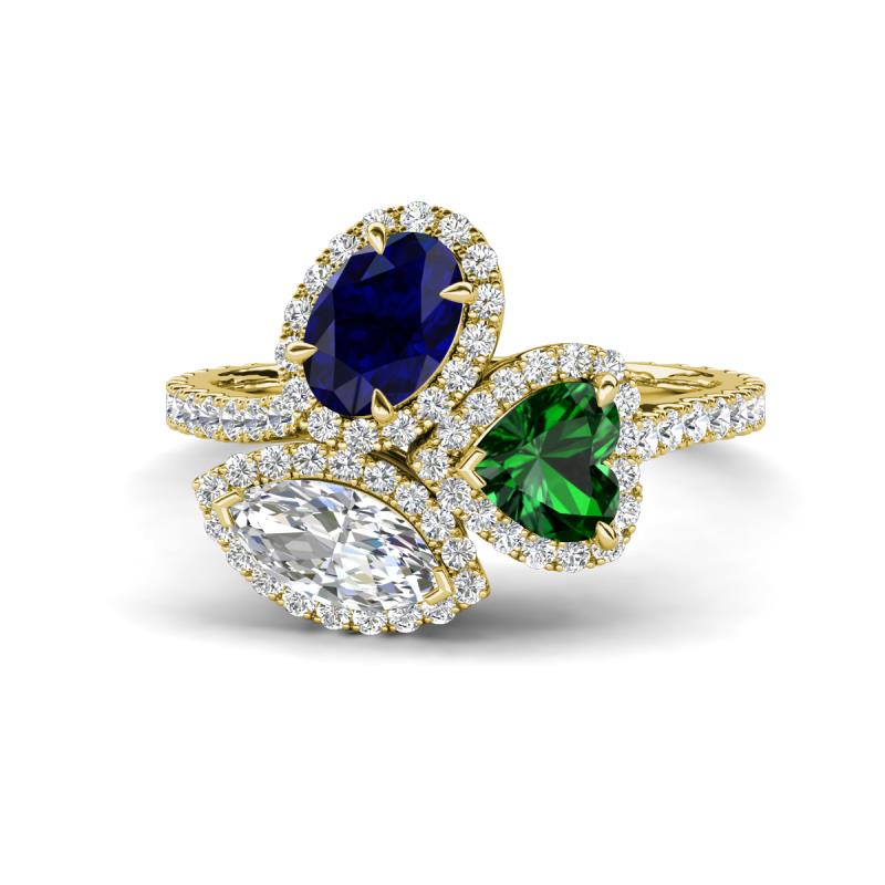Sienna 3.28 ctw Multi Shape Oval Created Blue Sapphire, Heart Created Emerald & Marquise Lab Grown Diamond Three Stone Engagement Ring 