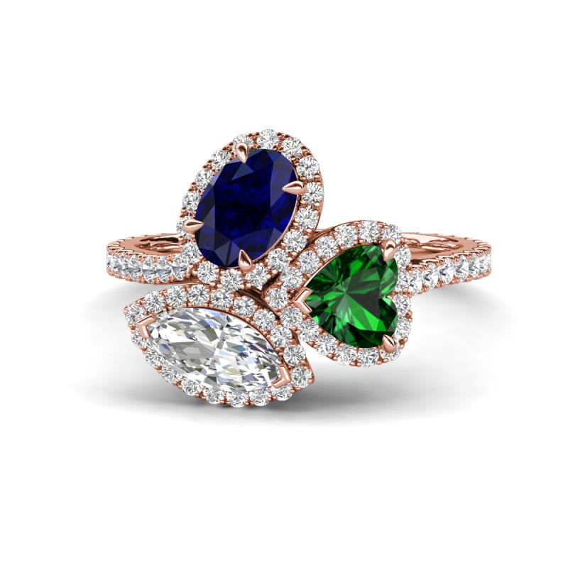 Sienna 3.28 ctw Multi Shape Oval Created Blue Sapphire, Heart Created Emerald & Marquise Lab Grown Diamond Three Stone Engagement Ring 
