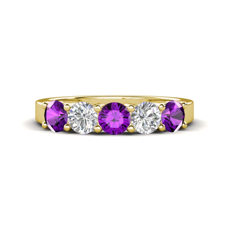 Wenda 1.10 ctw (4.00 mm) Round Amethyst & Natural Diamond Side Gallery 5 Stone Wedding Band 