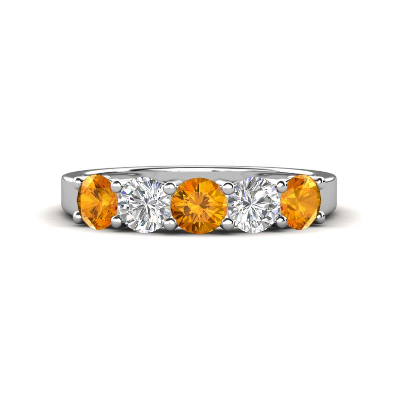 Wenda 1.10 ctw (4.00 mm) Round Citrine & Natural Diamond Side Gallery 5 Stone Wedding Band 