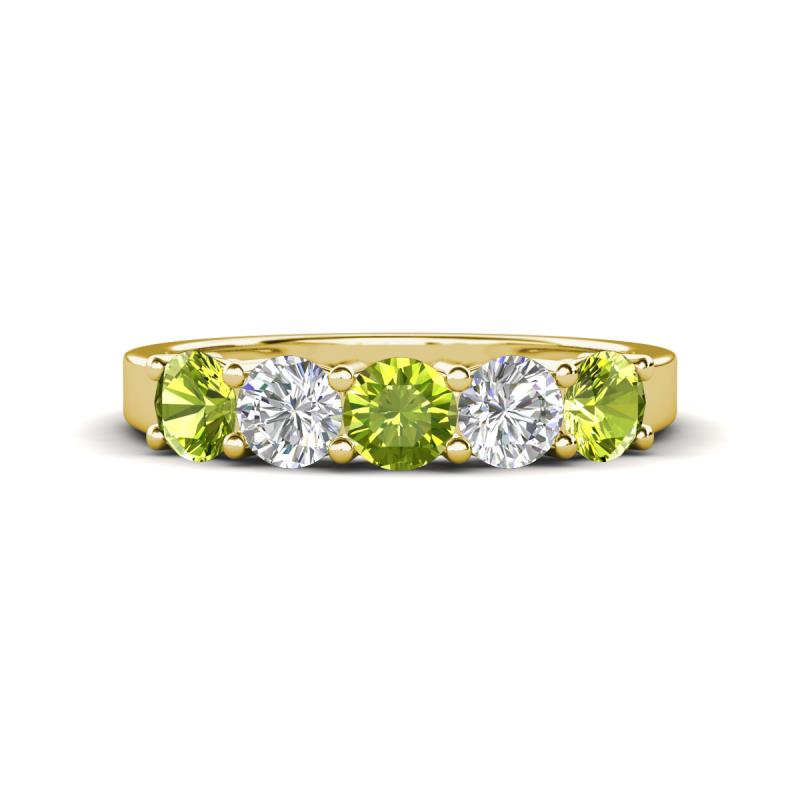 Wenda 1.45 ctw (4.00 mm) Round Peridot & Natural Diamond Side Gallery 5 Stone Wedding Band 