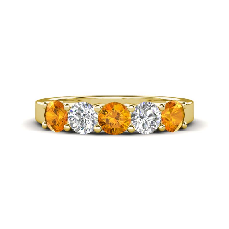 Wenda 1.10 ctw (4.00 mm) Round Citrine & Natural Diamond Side Gallery 5 Stone Wedding Band 