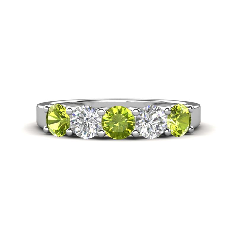 Wenda 1.45 ctw (4.00 mm) Round Peridot & Natural Diamond Side Gallery 5 Stone Wedding Band 