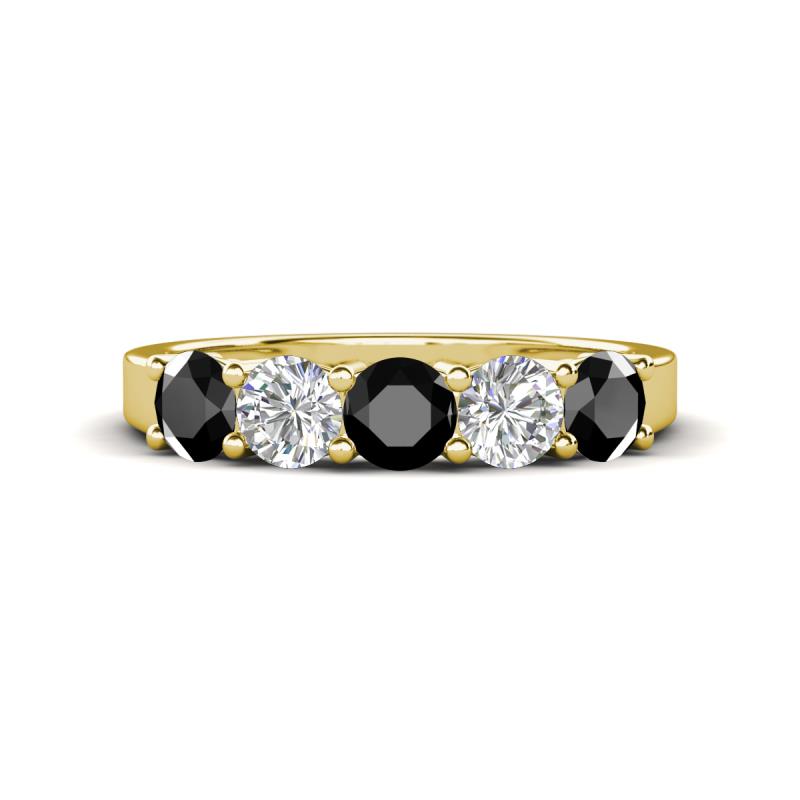 Wenda 1.31 ctw (4.00 mm) Round Black Diamond & Natural Diamond Side Gallery 5 Stone Wedding Band 
