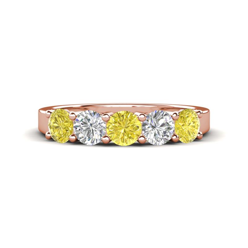 Wenda 1.25 ctw (4.00 mm) Round Yellow Diamond & Natural Diamond Side Gallery 5 Stone Wedding Band 