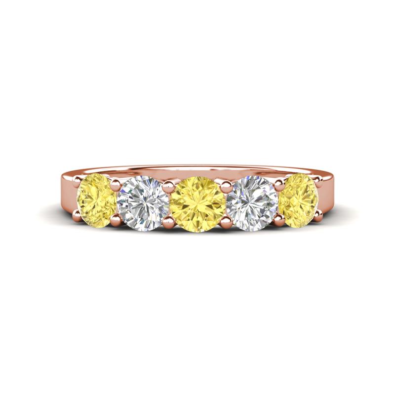 Wenda 1.29 ctw (4.00 mm) Round Yellow Sapphire & Natural Diamond Side Gallery 5 Stone Wedding Band 