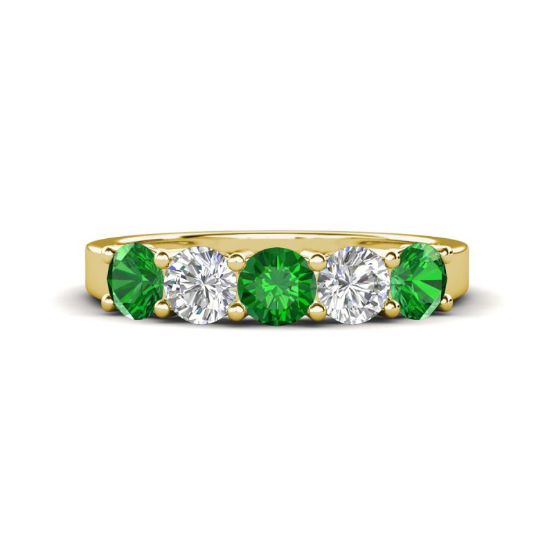 Wenda 1.37 ctw (4.00 mm) Round Green Garnet & Natural Diamond Side Gallery 5 Stone Wedding Band 
