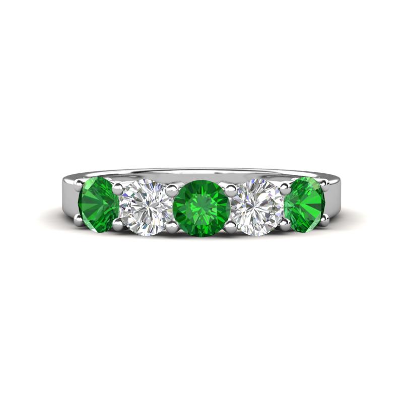 Wenda 1.37 ctw (4.00 mm) Round Green Garnet & Natural Diamond Side Gallery 5 Stone Wedding Band 