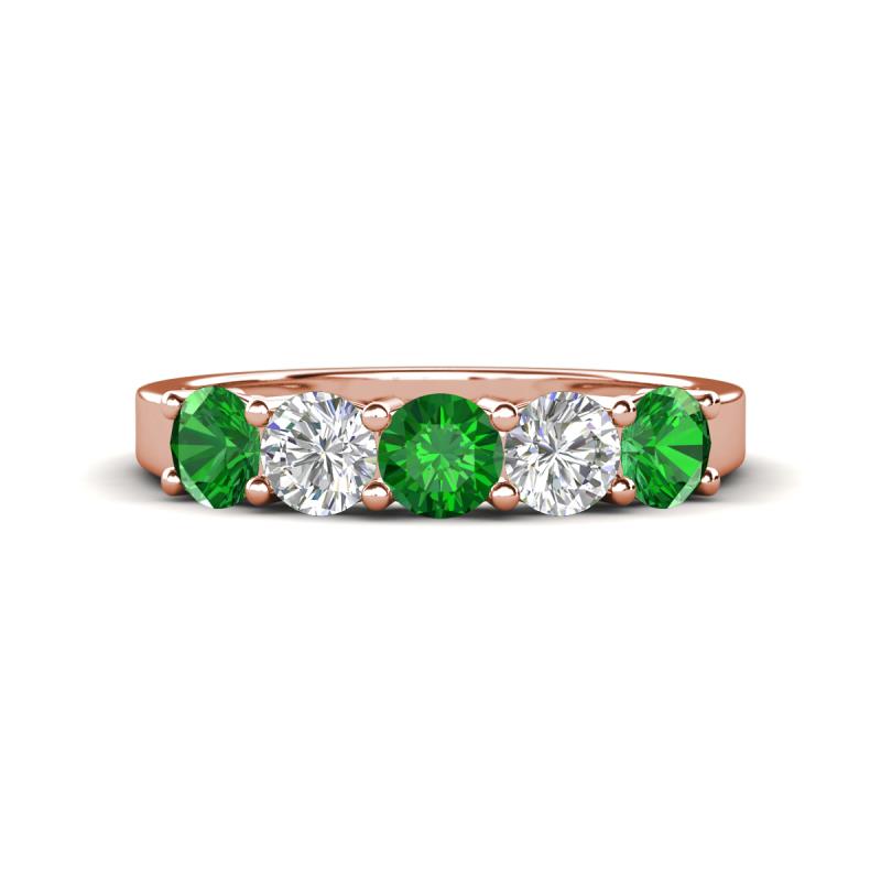 Wenda 1.37 ctw (4.00 mm) Round Green Garnet & Natural Diamond Side Gallery 5 Stone Wedding Band 