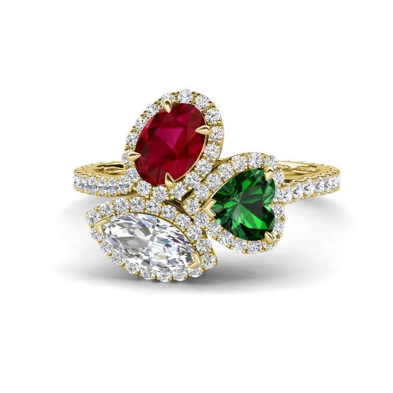 Sienna 3.51 ctw Multi Shape Oval Created Ruby, Heart Created Emerald & Marquise Lab Grown Diamond Three Stone Engagement Ring 