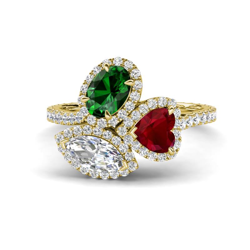 Sienna 3.18 ctw Multi Shape Oval Created Emerald, Heart Created Blue Sapphire & Marquise Lab Grown Diamond Three Stone Engagement Ring 