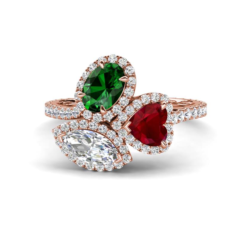Sienna 3.18 ctw Multi Shape Oval Created Emerald, Heart Created Blue Sapphire & Marquise Lab Grown Diamond Three Stone Engagement Ring 