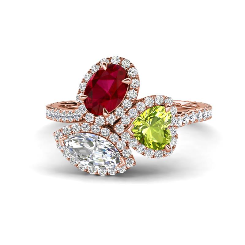 Sienna 3.71 ctw Multi Shape Oval Created Ruby, Heart Peridot & Marquise Lab Grown Diamond Three Stone Engagement Ring 