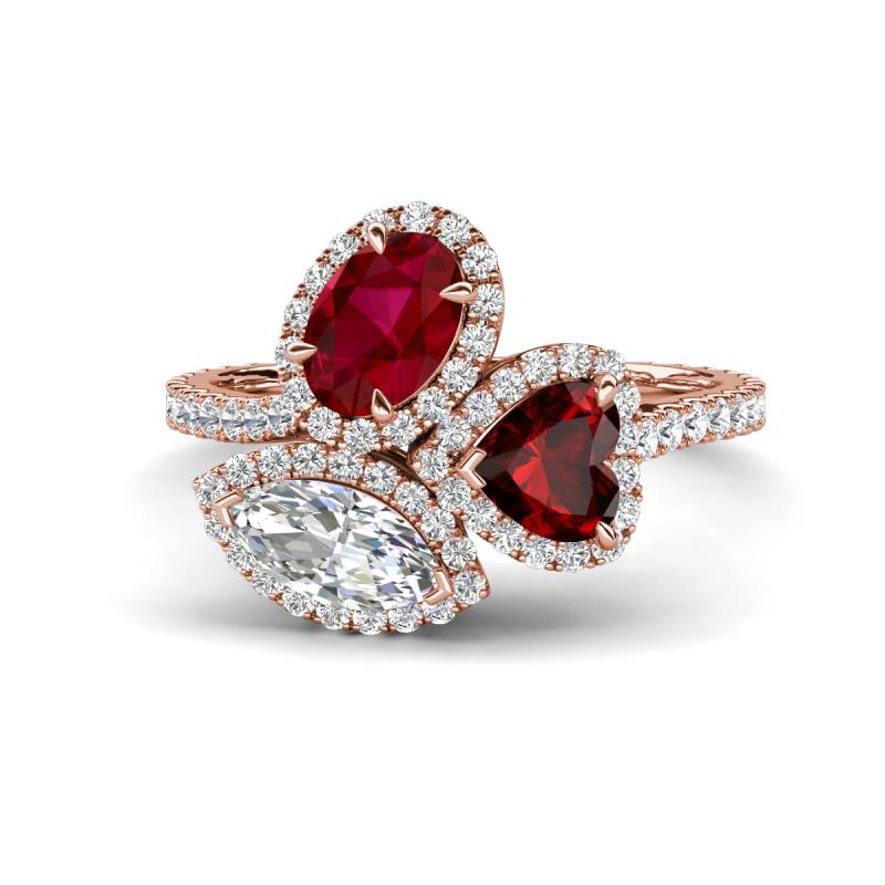 Sienna 3.71 ctw Multi Shape Oval Created Ruby, Heart Red Garnet & Marquise Lab Grown Diamond Three Stone Engagement Ring 