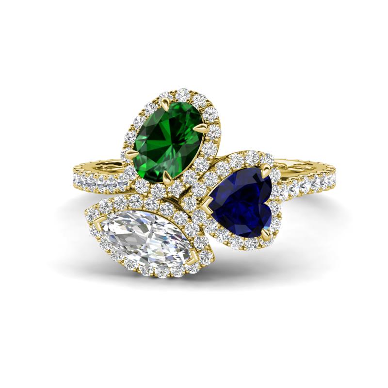 Sienna 3.28 ctw Multi Shape Oval Created Emerald, Heart Peridot & Marquise Lab Grown Diamond Three Stone Engagement Ring 