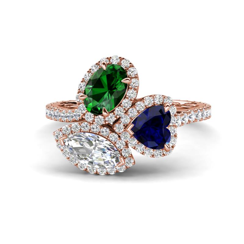 Sienna 3.18 ctw Multi Shape Oval Created Emerald, Heart Red Garnet & Marquise Lab Grown Diamond Three Stone Engagement Ring 