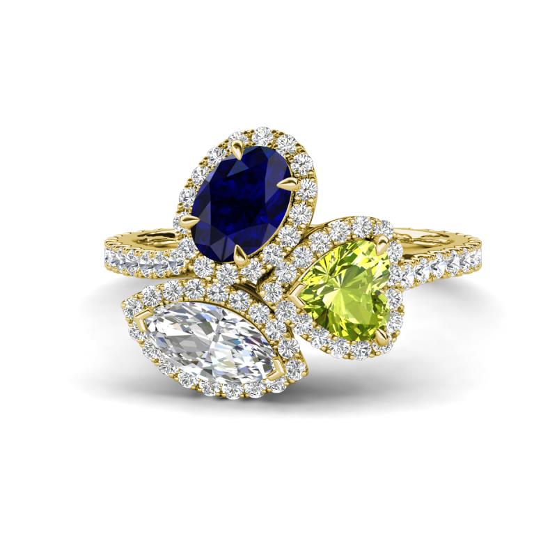 Sienna 3.28 ctw Multi Shape Oval Created Blue Sapphire, Heart Peridot & Marquise Lab Grown Diamond Three Stone Engagement Ring 