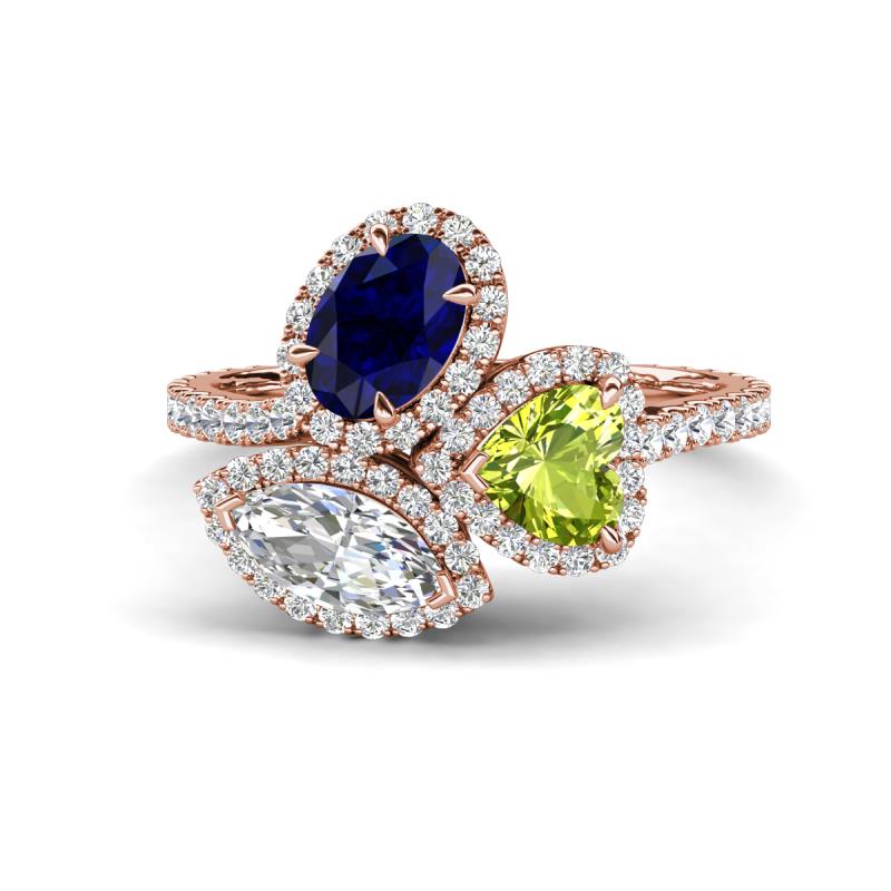 Sienna 3.28 ctw Multi Shape Oval Created Blue Sapphire, Heart Peridot & Marquise Lab Grown Diamond Three Stone Engagement Ring 