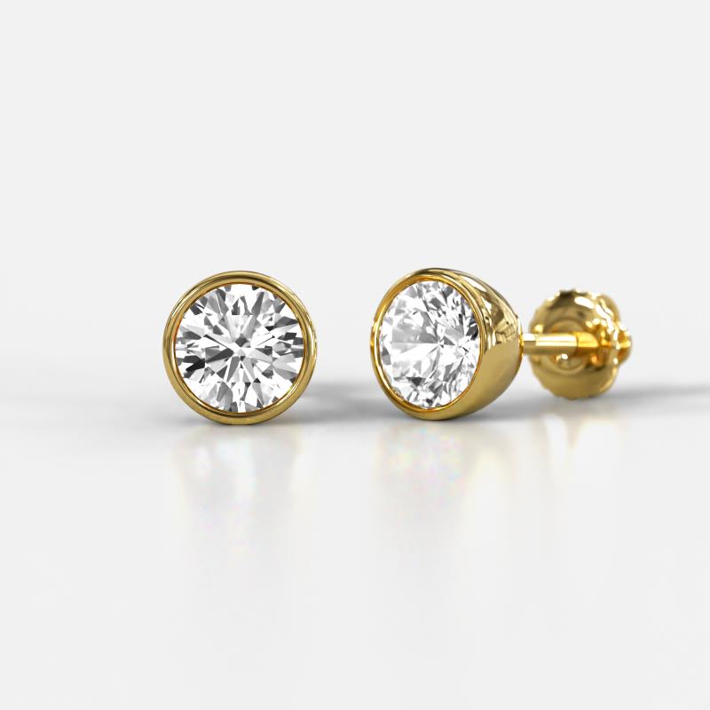Caryl GIA Certified Natural Round Diamond 1.50 ctw (SI/H) Euro Bezel Set Solitaire Stud Earrings 