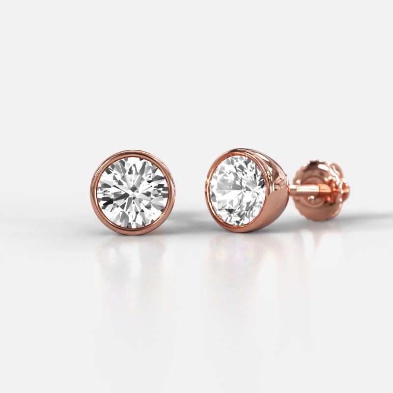 Caryl GIA Certified Natural Round Diamond 1.50 ctw (SI/G) Euro Bezel Set Solitaire Stud Earrings 