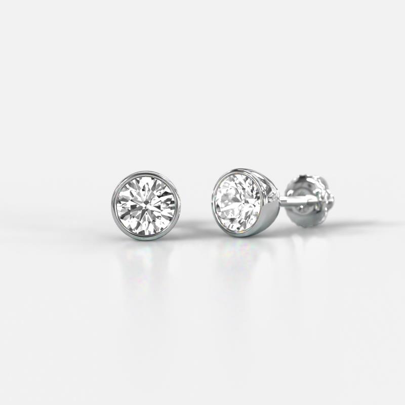 Caryl  Natural Round Diamond 0.70 ctw (SI/H) Euro Bezel Set Solitaire Stud Earrings 