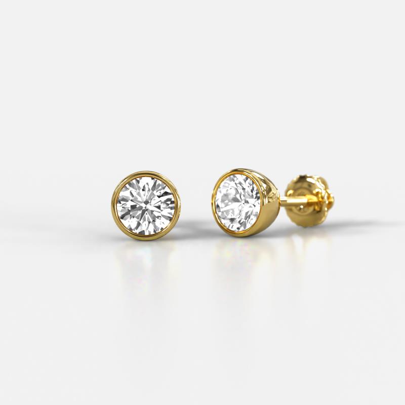 Caryl  Natural Round Diamond 0.70 ctw (SI/H) Euro Bezel Set Solitaire Stud Earrings 