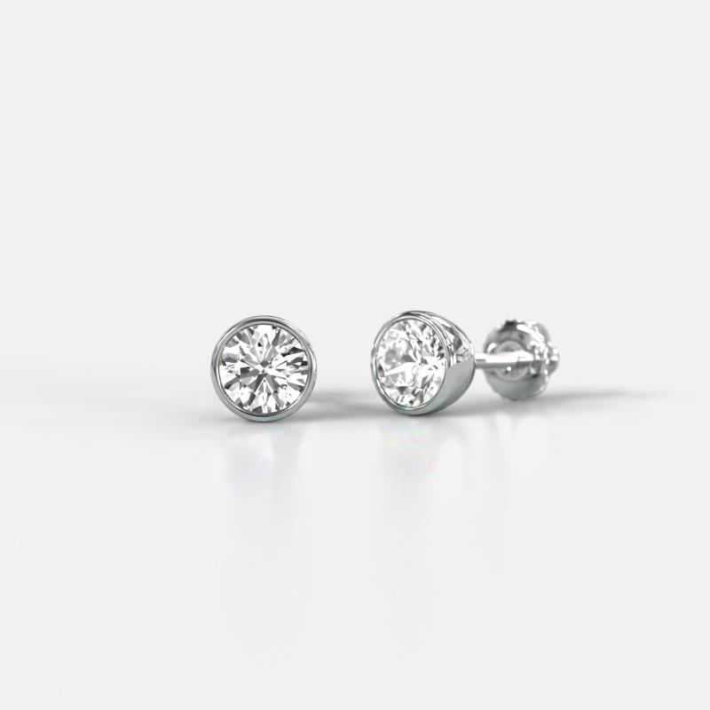 Caryl  Natural Round Diamond 0.50 ctw (SI/H) Euro Bezel Set Solitaire Stud Earrings 