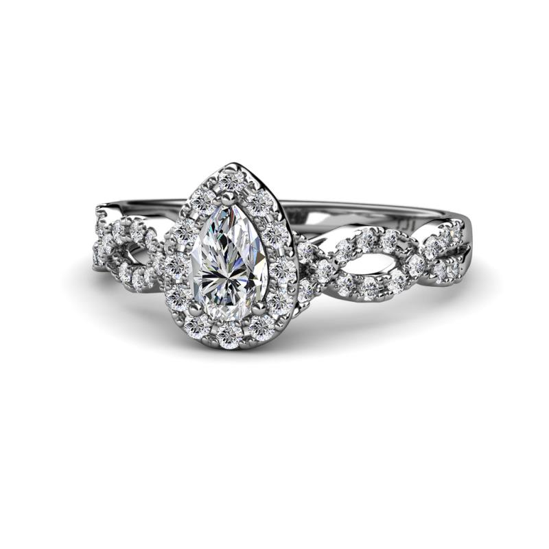 Susan Prima 0.90 ctw IGI Certified Lab Grown Diamond Pear Shape (6x4 mm) & Natural Diamond Round (1.40 mm) Halo Engagement Ring 