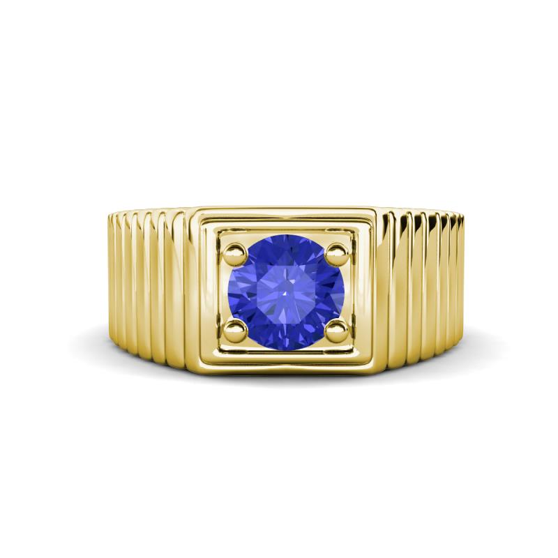 Angelo 0.92 ct (6.50 mm) Tanzanite Ribbed Shank Solitaire Men Band 