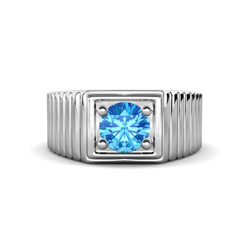 Angelo 0.95 ct (6.50 mm) Blue Topaz Ribbed Shank Solitaire Men Band 