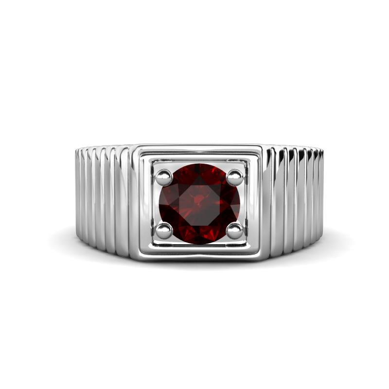 Angelo 1.05 ct (6.50 mm) Red Garnet Ribbed Shank Solitaire Men Band 