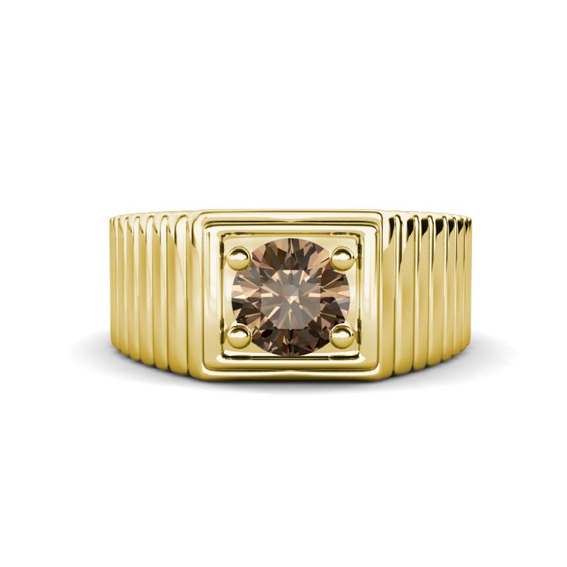 Angelo 1.00 ct (6.50 mm) Smoky Quartz Ribbed Shank Solitaire Men Band 