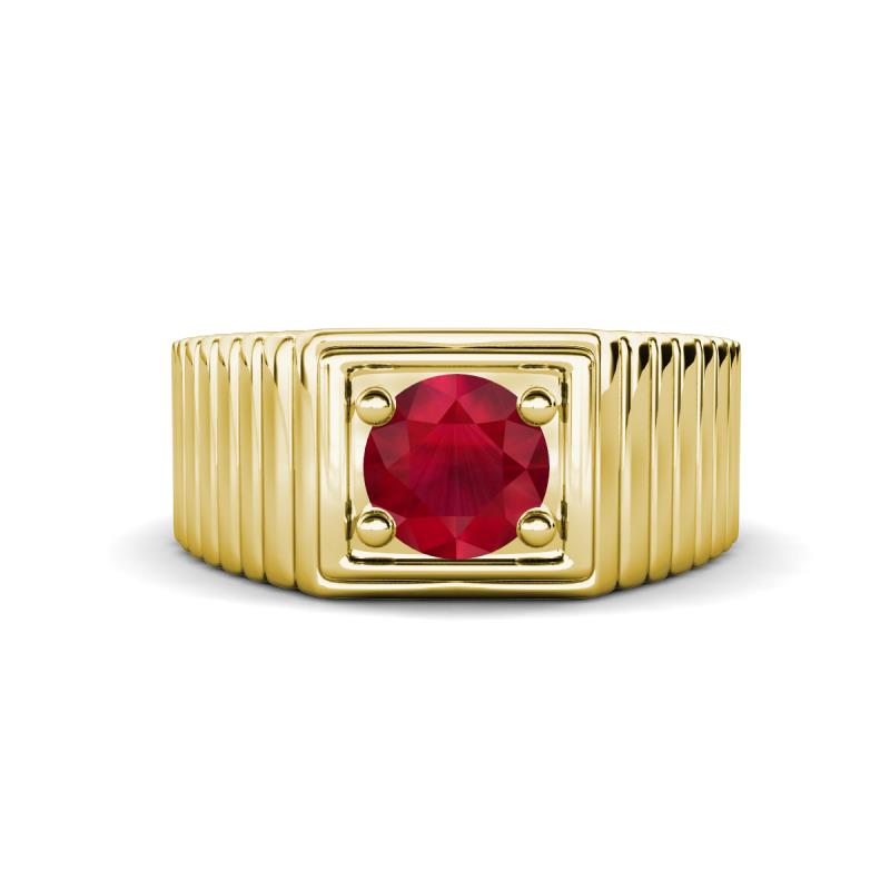 Angelo 0.95 ct (6.00 mm) Ruby Ribbed Shank Solitaire Men Band 