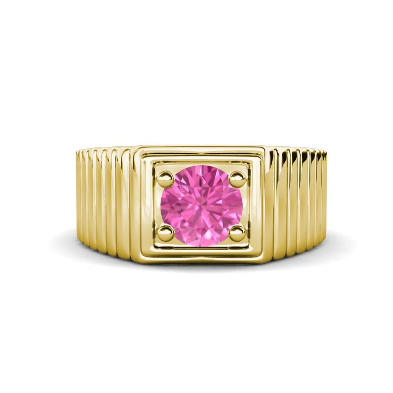 Angelo 1.10 ct (6.00 mm) Pink Sapphire Ribbed Shank Solitaire Men Band 