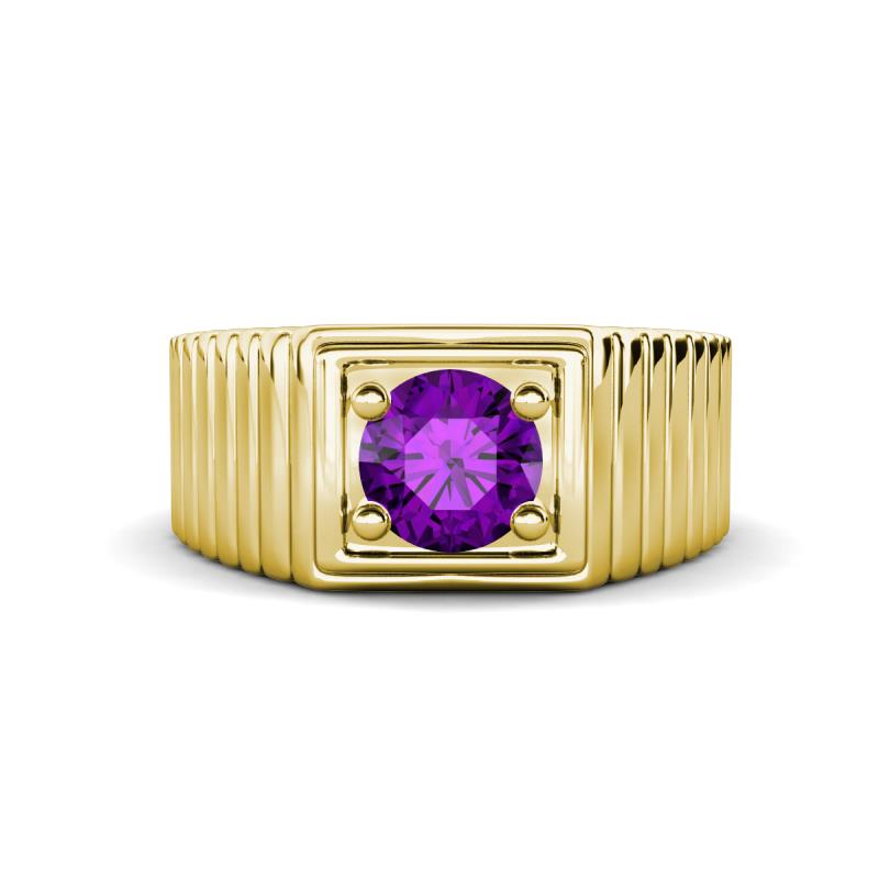 Angelo 0.87 ct (6.50 mm) Amethyst Ribbed Shank Solitaire Men Band 