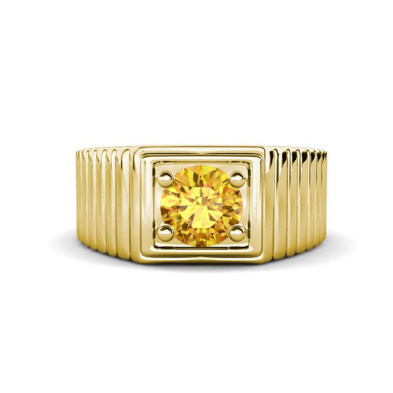 Angelo 0.87 ct (6.50 mm) Citrine Ribbed Shank Solitaire Men Band 